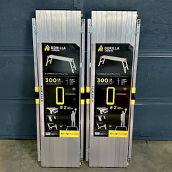 Two (2) New Gorilla Aluminum Slim Fold Work Platform Ladders