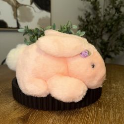 Vintage 1993 Commonwealth Pink Bunny Rabbit Crouching Plush Pink Rose 9”