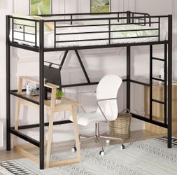 Loft bed frame with mattress