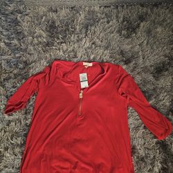 Red Michael Kors Blouse With Zipper 