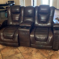 3 Recliner Brown Leather Sofas