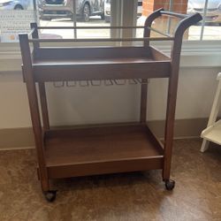 wooden Wine Cart With Gold Metal