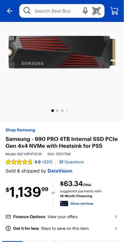 New Samsung 990 Pro 4TB NVMe SSD with Heatsink