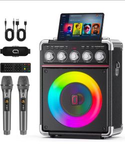 Karaoke Machine for Adults with 2 Wireless Microphones, Portable Bluetooth 5.3 Speaker with Bass/Treble/Echo Adjustment, PA System with Remote Control