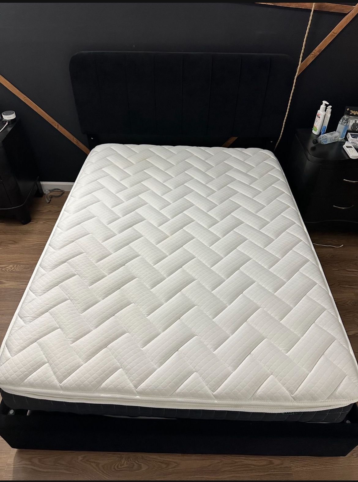 Full-Size Upholstered Storage Bed (4 Drawers) + Memory Foam Mattress — Black