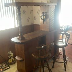 Wooden Bar With Two Bar Stools 