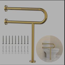 Toilet Grab Bar 23.4 Inch with Leg, YuanDe Wall Mounted Safety Bar, Stainless Steel Anti-Slip Bathroom Support Rail for Elderly, Disabled, Handicap, S