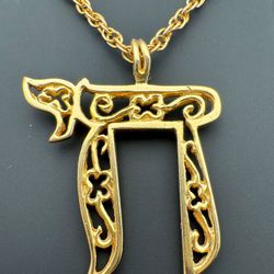 14k solid rose gold Chai pendant charm & 24” Rope chain 2mm necklace