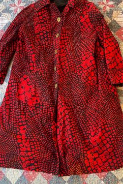 Design Thai Jacqueline Brandford Long Trench Coat Black Pattern Women’s Sz L