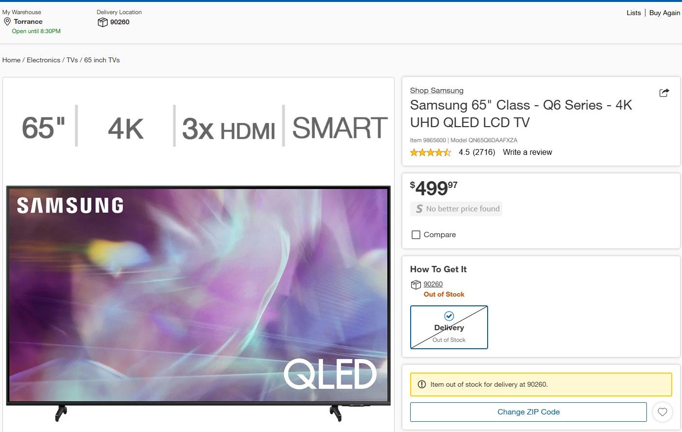 Samsung Q6 Series 4K UHD QLED LCD TV 65"