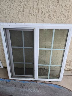White Sliding Window with Screen and Grids