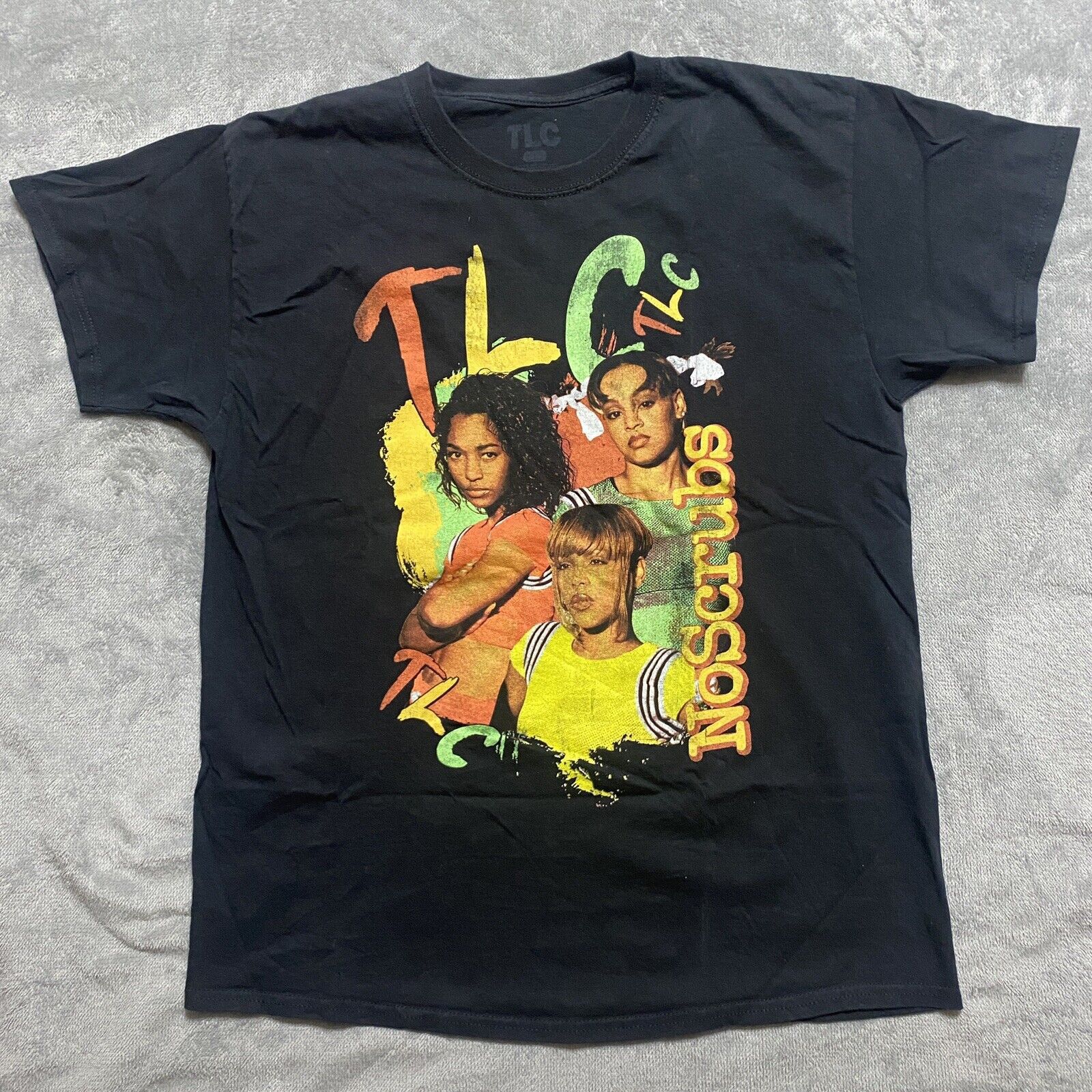 Large Men's TLC No Scrubs Black T-Boz Left Eye Vintage Retro T-Shirt Tee New