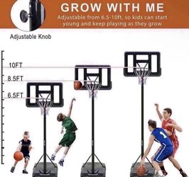 Portable Basketball Hoop Height Adjustable Basketball Hoop Stand 6.6ft - 10ft with 44 Inch Backboard and Wheels for Adults Teens Outdoor Indoor