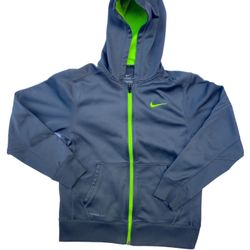 Nike Gray Fleece Therma Fit Neon Green Zipper Hoodie