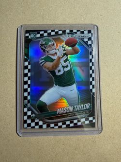 2025 Panini Prizm Mason Taylor #329 Black & White Checker Prizm RC Jets