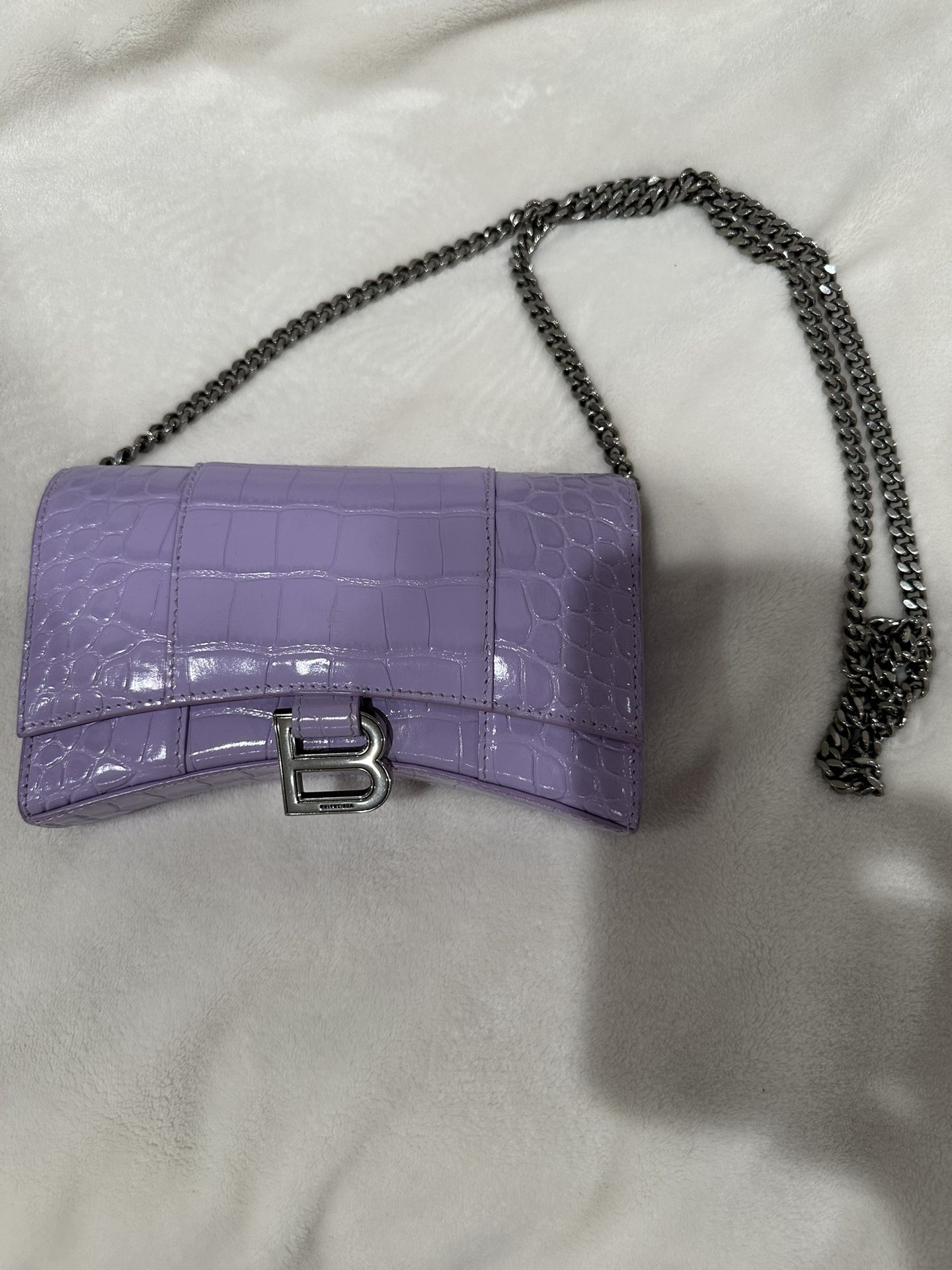 Balenciaga Hourglass Purse Wallet Purple Crocodile Leather