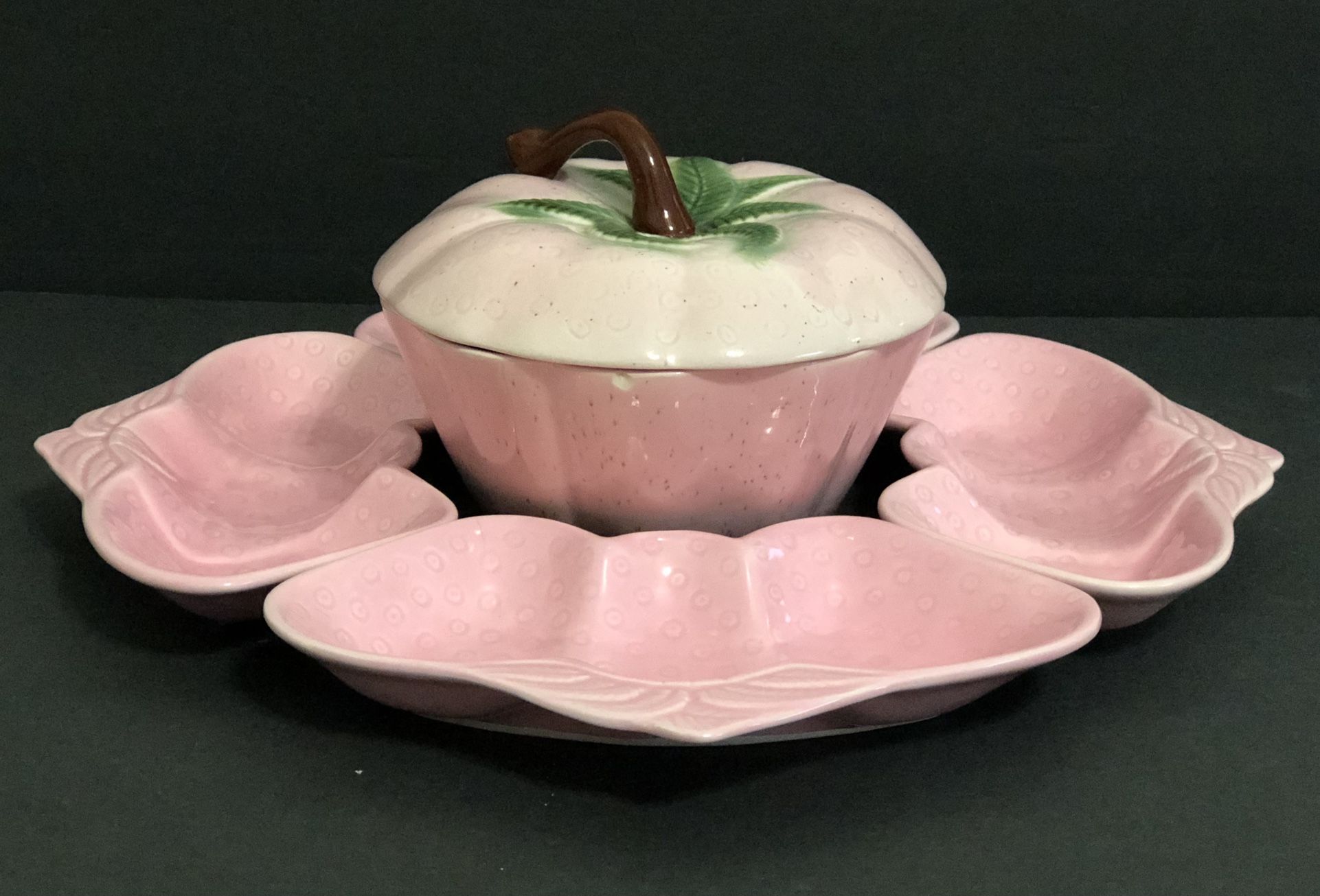 Vintage Belmar of California Pottery Pink Strawberry Ceramic Serving Set. #310