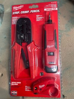 Milwaukee-strip, crimp, punch plus twisted pear and UTP stripper replaceable UTP zipper house is included and a lifetime warranty
