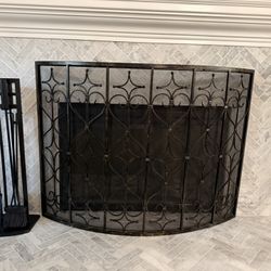 Fireplace Screen and 4-Piece Tool Set - Wrought Iron