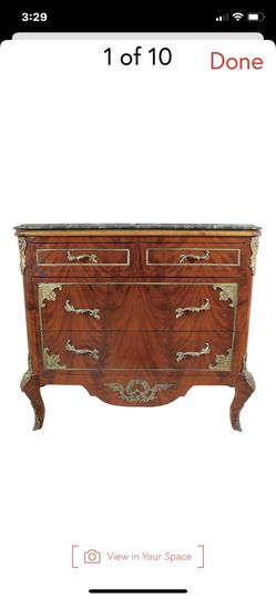 Vintage French Louis XV Marble Top Brass Ormolu Wood Bombay Chest 