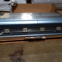 Going Home Blue w/ Brush Finish / White Velvet Casket
