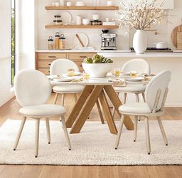 Set Of 4 LUE BONA Dining Chairs , Upholstered Fabric Kitchen Chairs with Dual-Spine Backrest, Kitchen Chair with Solid Wood Legs and Ergonomic Curved 