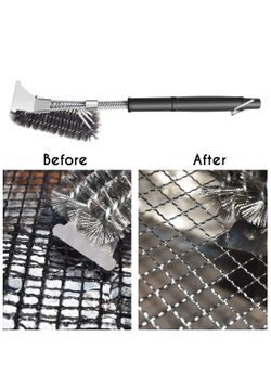 Stainless Steel Grill Brush - IEFWELL BBQ Brush Heavy Duty BBQ Grill Brush with BBQ Grill Scraper for Grill Cooking Grates , 18 Inch Handle Gas Grill