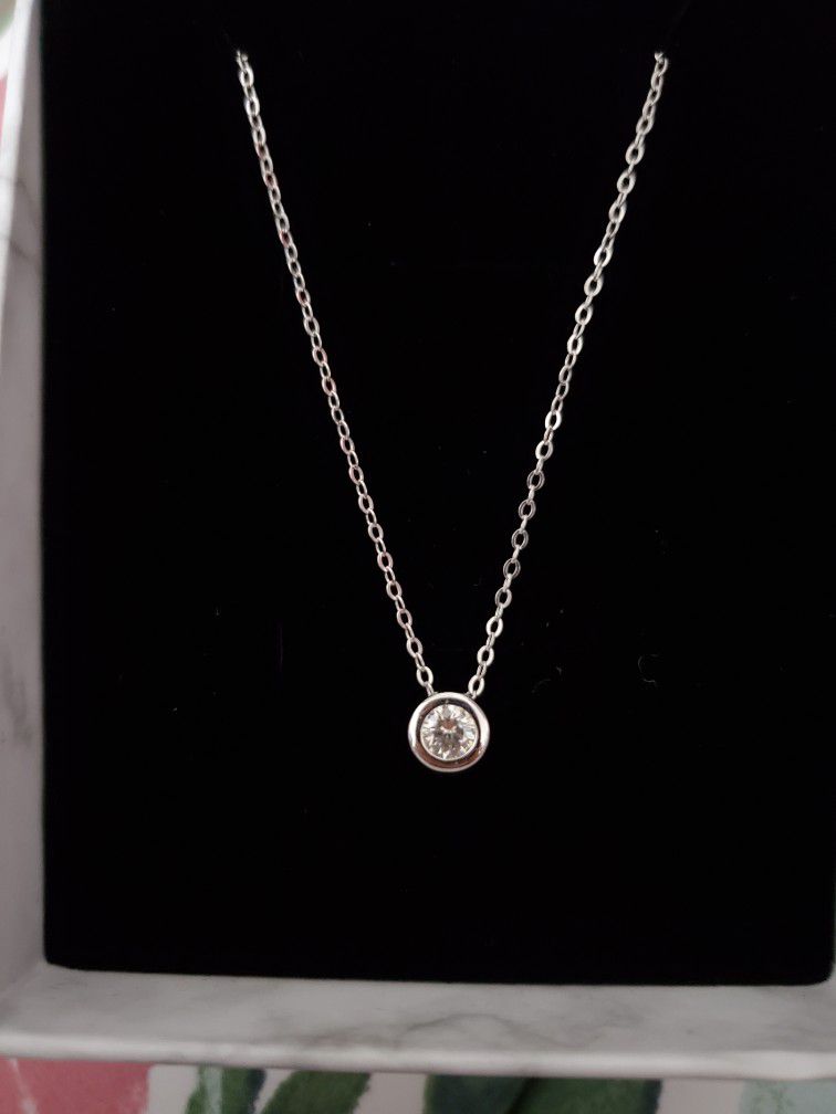 Moissanite Diamond Sterling Silver Solitaire Necklace 