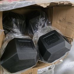 BalanceFrom Rubber Encased Hex Dumbbells, 50 lbs Pair, Black