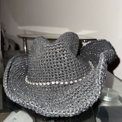 Steve Madden Black & Silver rhinestone Pretty Cowgirl Hat Adjustable