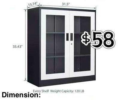 😀 Metal Storage Cabinet, Glass Cabinet Sideboard,  Glass Doors, Curio Cabinet with 2 Adjustable Shelves, Lockable Metal Display Cabinet