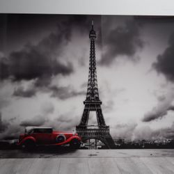 Large Eiffel Tower Wall Art – Modern Black & White with Red Accent