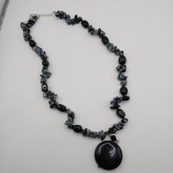 Vintage Snowflake Obsidian  Necklace 