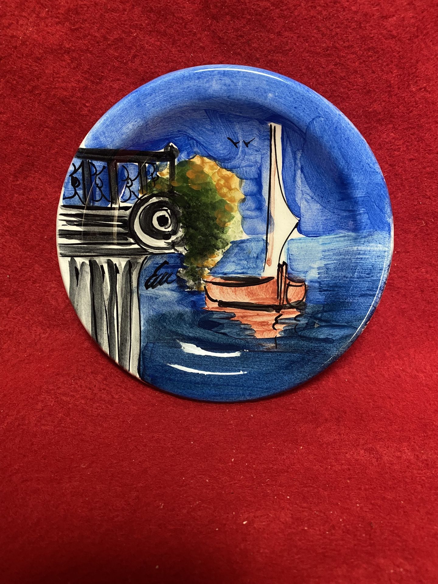 4.75 Inch Handmade Hand Painted Blue Ceramic Wall Hanging Plate Imported From Greece