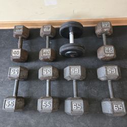 40lb, 45lb, 55lb and 65lb Dumbbell Pairs