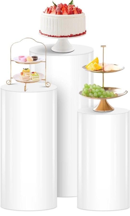 White Cylinder Stands for Party 3Pcs Round Pedestal Stand for Parties, Pillars for Wedding Birthday Party Art Decor 35.43''(L),29.52''(M),23.62''(S)