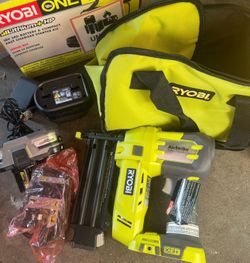 ryobi brand new air strike nailer with 2 additional batteries,  everything is brand new