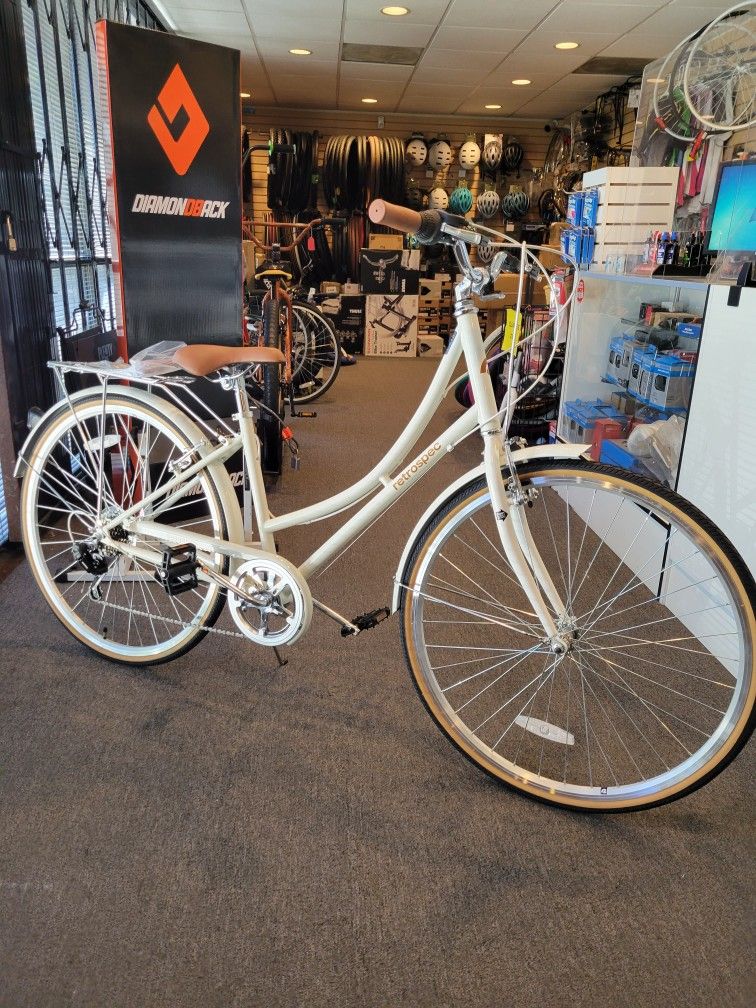 NEW 42CM RETROSPEC BEAUMONT STEP THRU EGGSHELL 7 SPEED LADIES URBAN CITY CRUISER BIKE