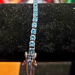 Vintage 925 Silver Blue Topaz Tennis Bracelet