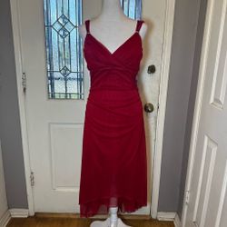 Scarlett Nite Y2K Cherry Red Mesh Midi Dress Rhinestone Strap Formal Party Dress