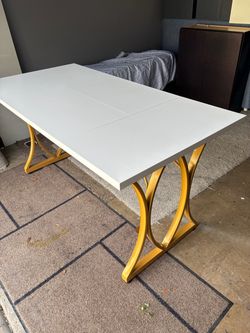 White Top Dining Table with Gold Metal Base