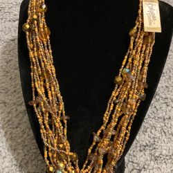 Beautiful Beaded Multiple Stranded Necklace,w/Crystal,glass,and Bronze Stones,by Calypso Studios 