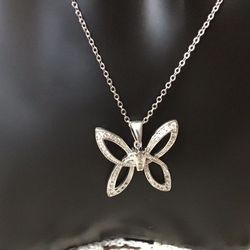 NWT Cookie Lee Vintage Silver Tone Genuine Cubic Zirconia Butterfly Pendant on Adjustable Necklace