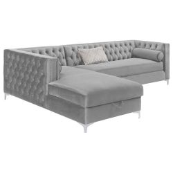  New Sectional Sofa In Diamond Tufted Silver Velvet On Sale Now Don't Miss
