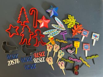 Cookie cutters and cupcake toppers, cake picks