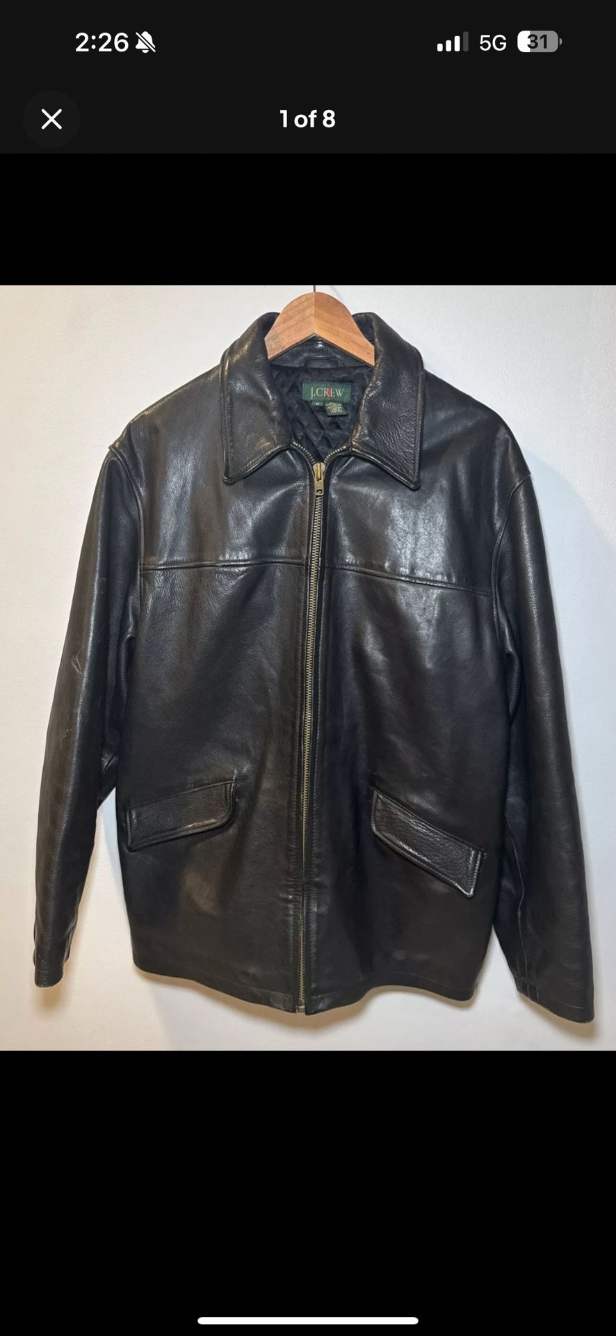 Vintage J Crew Leather Jacket Mens Medium Black Quilted Lining Zip 90's