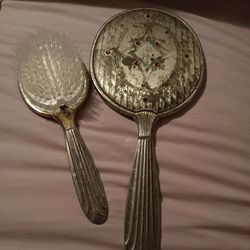 Antique Hand Mirror And Hair Brush Set