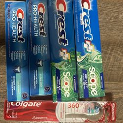 toothpastes and toothbrush 