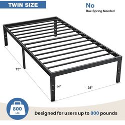 New OLIXIS Metal Twin Bed Frame - 14in High with Storage Space, holds 800 lbs. Russell/Boulder area.