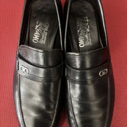Salvatore Ferragamo Black Leather Dress Slip On Loafers